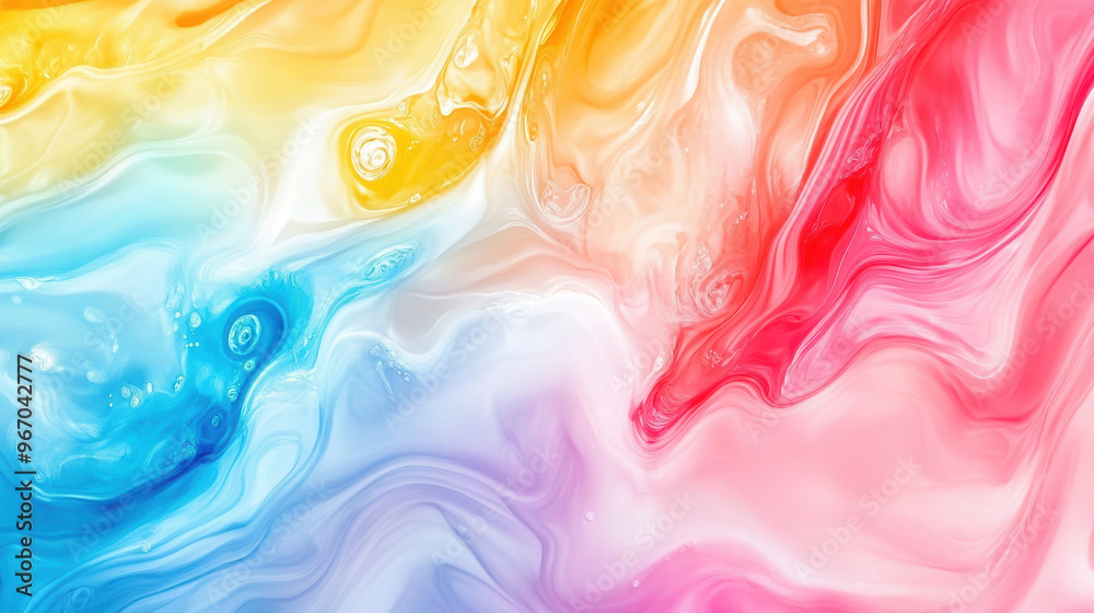 Obraz premium Abstract liquid color gradients on white background yellow red blue mixture