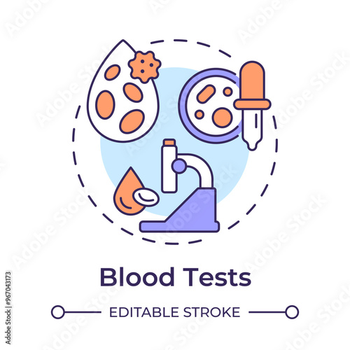 Blood test multi color concept icon. Cancer diagnostics. Laboratory screening. Lab test. Cancer prevention. Round shape line illustration. Abstract idea. Graphic design. Easy to use in article