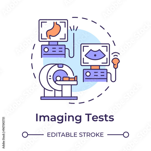 Imaging tests multi color concept icon. Cancer diagnostics. CT scan and ultrasound. Oncology screening. Round shape line illustration. Abstract idea. Graphic design. Easy to use in article