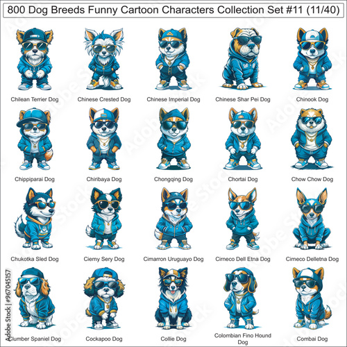 Dog Breeds Funny Cartoon Characters Collection Set of 800 Dog Faces Isolated Part 11 photo