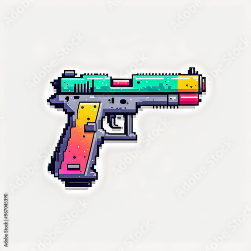 Illustration of Pixel art Gun on white background.