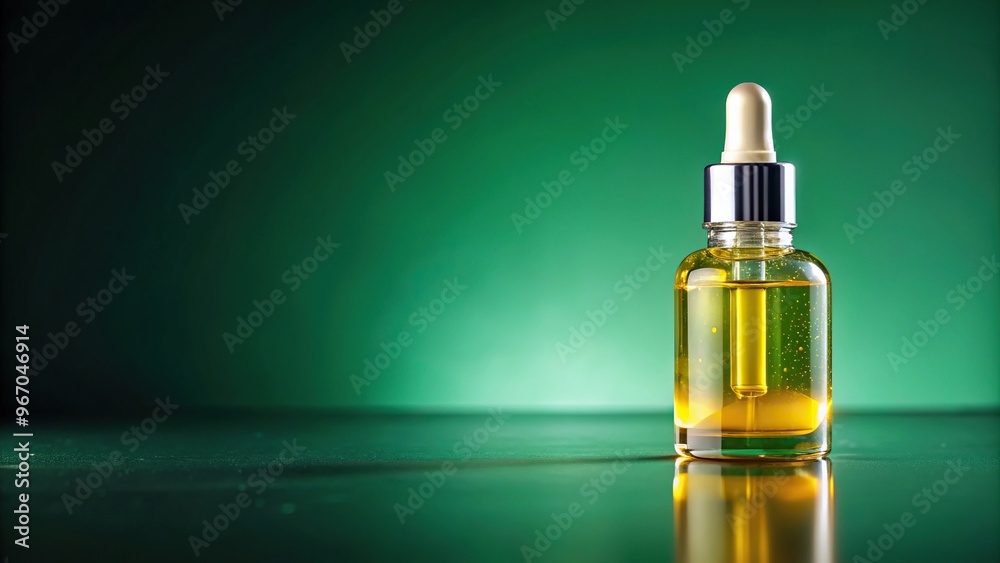 Vitamin C serum in dropper bottle on dark green background Vitamin C serum in dropper bottle on dark green background
