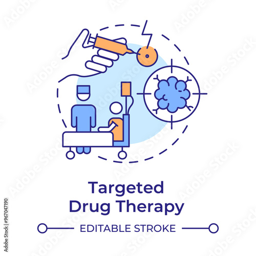 Targeted drug therapy multi color concept icon. Cancer treatment. Precision medicine. Cancer cells. Round shape line illustration. Abstract idea. Graphic design. Easy to use in article