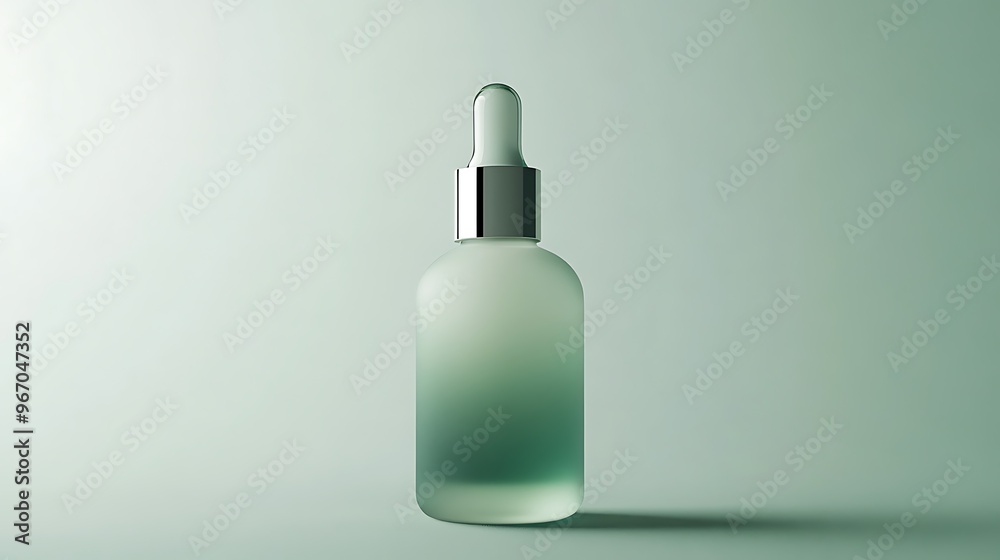 Green Glass Dropper Bottle with Silver Cap on Green Background Green Glass Dropper Bottle with Silver Cap on Green Background