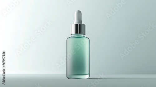 Glass Dropper Bottle Mockup with Silver Cap on White Background