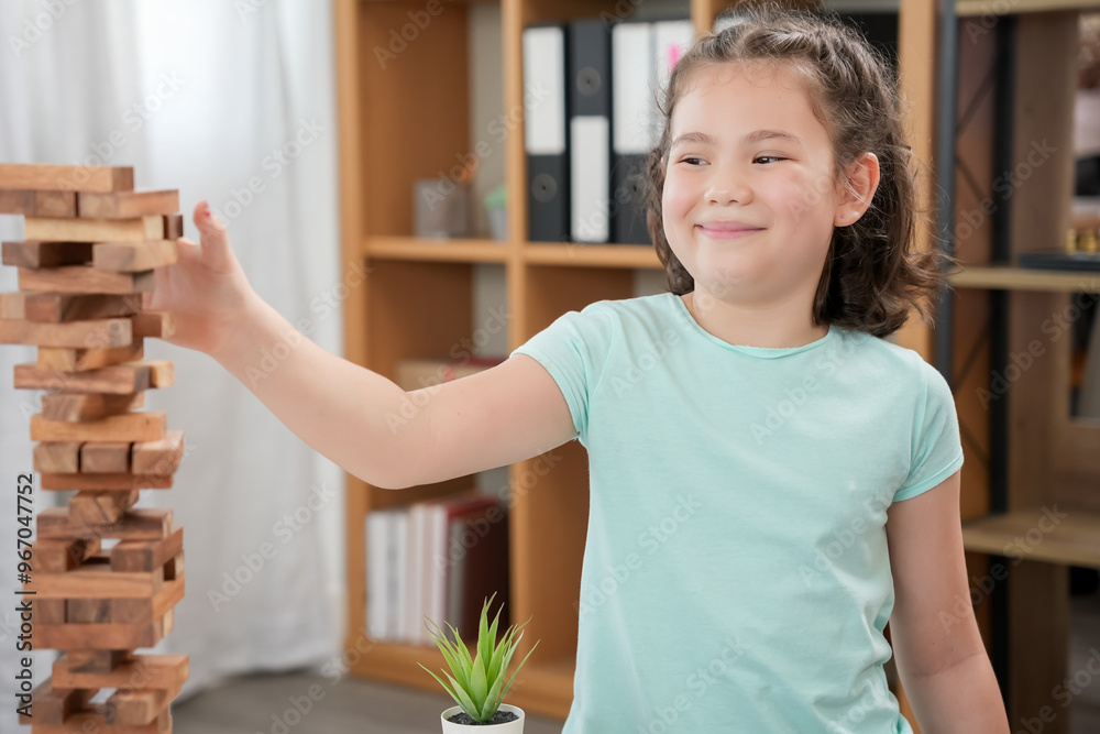 children play and learn toy blocks.family is happy and excited in the ...