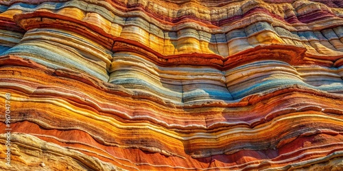 Vividly colored sedimentary rock layers with intricate patterns showcasing nature's artistry in geology