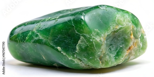 Uncut and untouched, this green jade stone boasts a rugged surface flecked with natural imperfections that add to photo