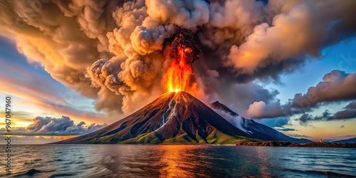 Volcanic eruptions in Krakatoa and Hawaii seen from low angle photo