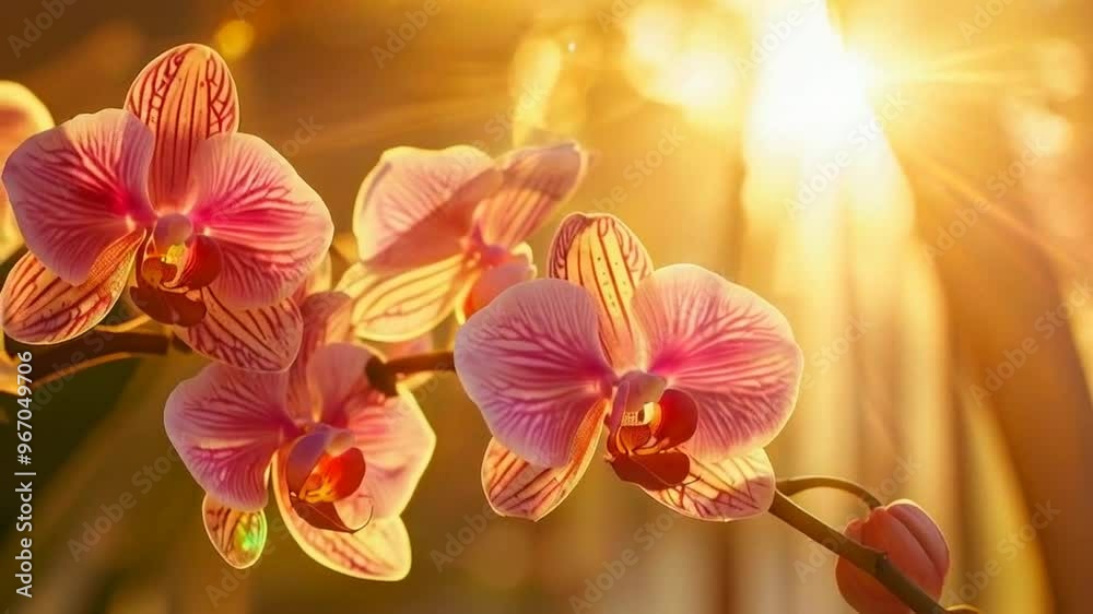 Beautiful pink orchids illuminated by sunlight, showcasing delicate petals and vibrant colors. Beautiful pink orchids illuminated by sunlight, showcasing delicate petals and vibrant colors.