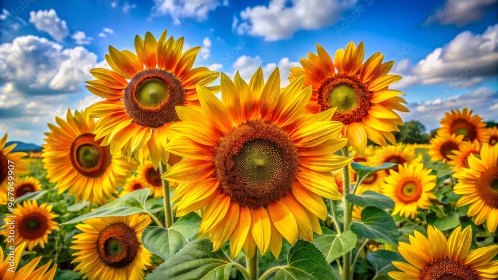 Vibrant sunflowers in full bloom, arranged effortlessly, embody the essence of summer's warmth and beauty, exuding Vibrant sunflowers in full bloom, arranged effortlessly, embody the essence of summer's warmth and beauty, exuding