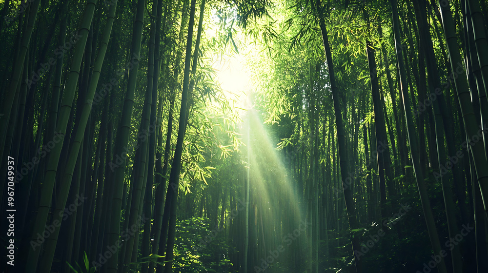 This is a picture of a bamboo forest with sunlight shining through This is a picture of a bamboo forest with sunlight shining through