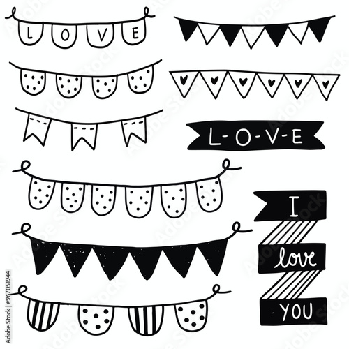 hand drawn elements pattern black and white