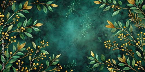 Watercolor background with golden floral composition photo