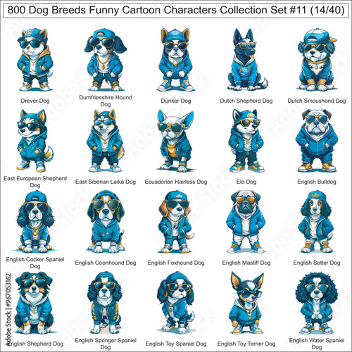 Dog Breeds Funny Cartoon Characters Collection Set of 800 Dog Faces Isolated Part 14
