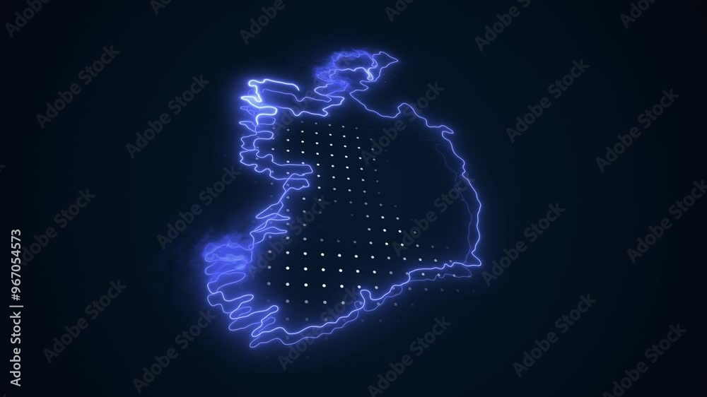 3D Neon Blue Ireland Map Borders Outline Loop Background 3D Neon Blue Ireland Map Borders Outline Loop Background