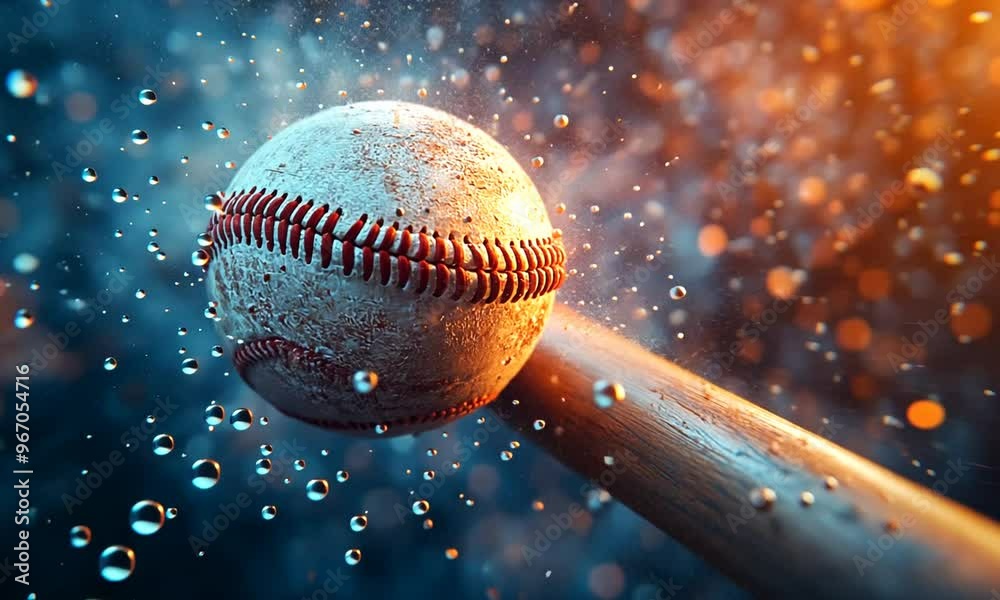 Baseball Bat and Ball in Action with Water Splashes