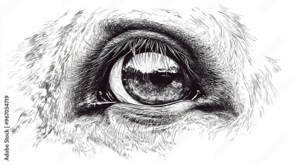 Obraz premium A tight shot of a horse's eye mirroring its facial reflection