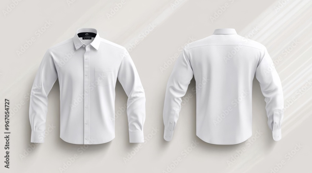 White mockup of a classic men's shirt with long sleeves White mockup of a classic men's shirt with long sleeves