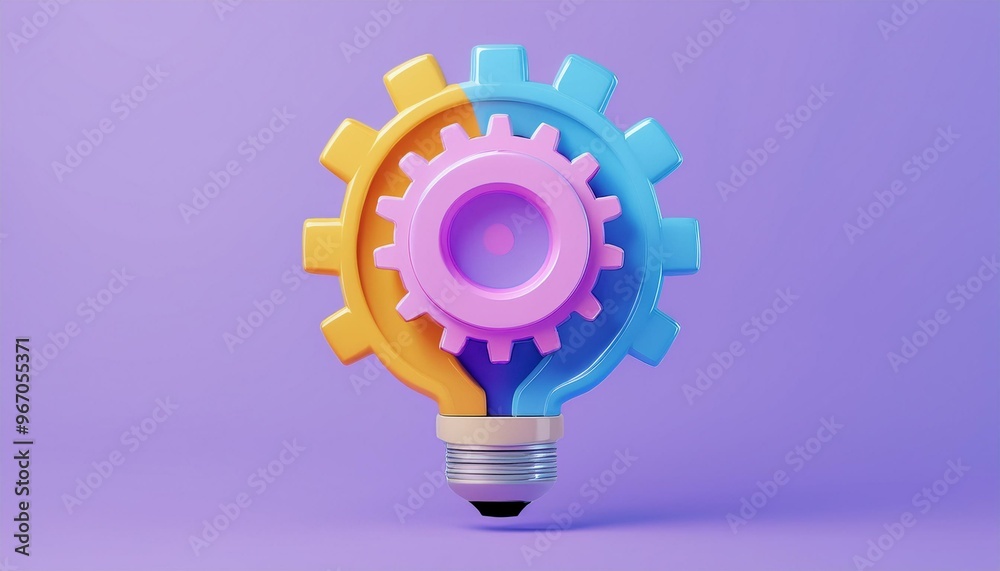 A vibrant light bulb design with colorful gears, symbolizing creativity and innovation in ideas and technology. A vibrant light bulb design with colorful gears, symbolizing creativity and innovation in ideas and technology.