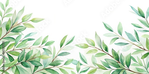 Wallpaper Mural Watercolor illustration of green branches on white background Torontodigital.ca