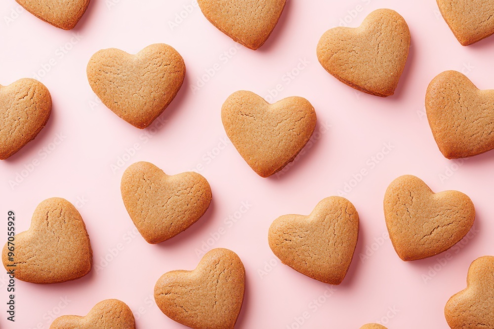 Heart-Shaped Gingerbread Cookies on Pink Background for Valentines Day Heart-Shaped Gingerbread Cookies on Pink Background for Valentines Day
