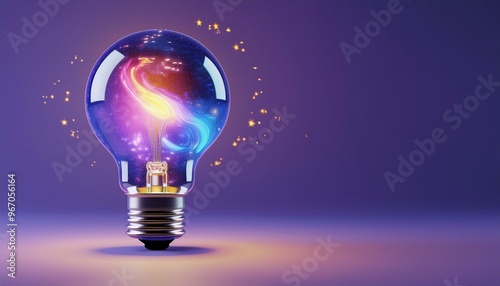 A vibrant light bulb filled with swirling colors and sparkles, symbolizing creativity and inspiration in a modern setting.