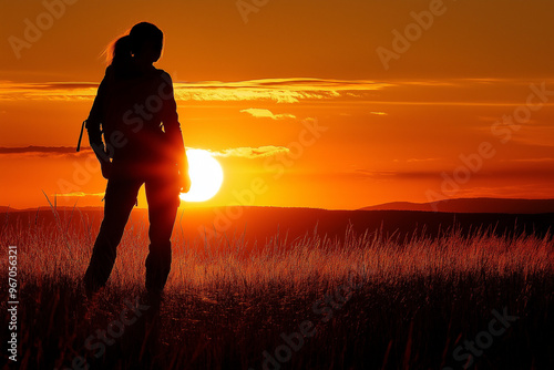 Silhouette of a Woman Watching Sunset