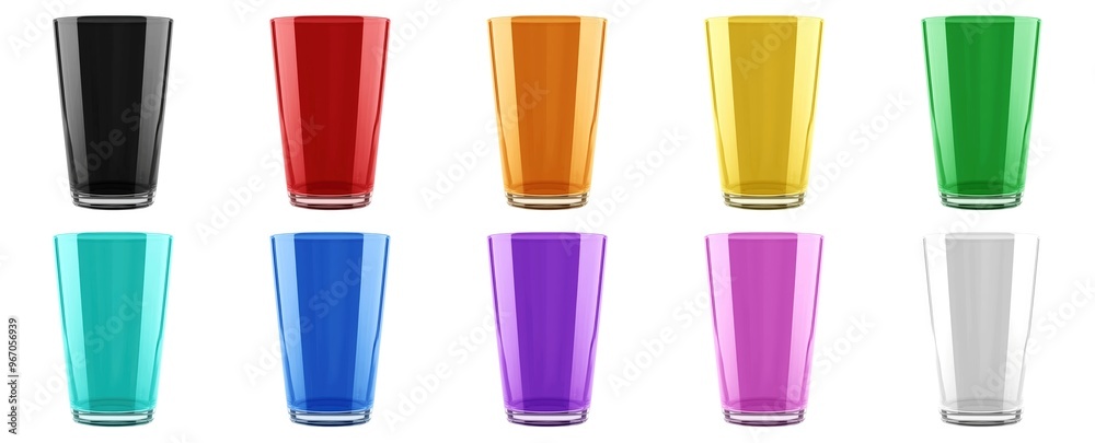 Vibrant Glasses Set In Multiple Colors Isolated On White Background Perfect For Kitchenware, Drinkware Advertising, Or Bar Supplies . Generative ai Vibrant Glasses Set In Multiple Colors Isolated On White Background Perfect For Kitchenware, Drinkware Advertising, Or Bar Supplies . Generative ai