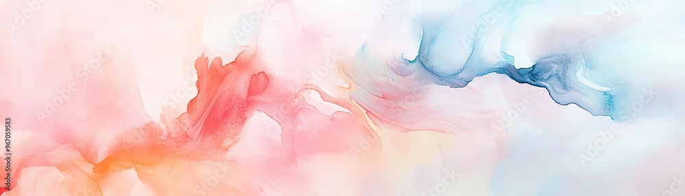 Soft abstract watercolor painting with gentle hues of pink, orange, and blue, perfect for artistic backgrounds or calming designs.