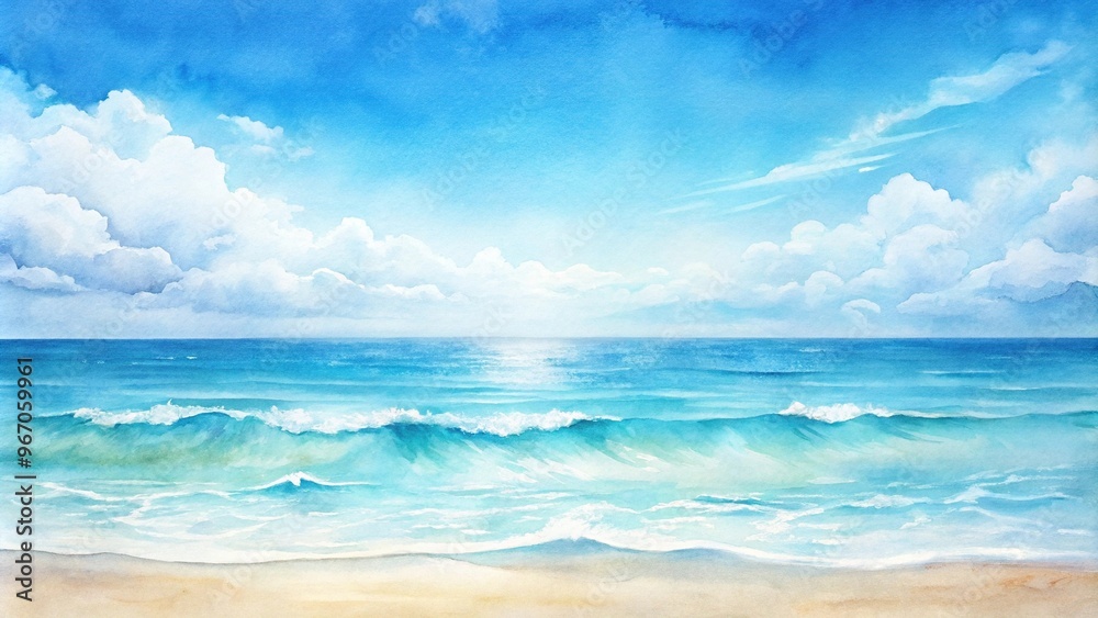 Fototapeta premium Watercolor painting of ocean with leading lines
