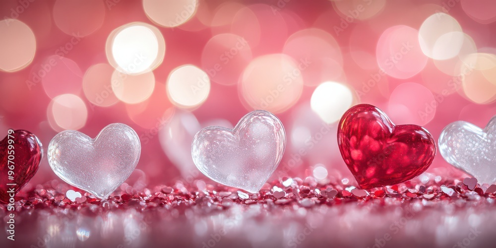 Translucent Red and White Hearts with Bokeh for Valentines Day Translucent Red and White Hearts with Bokeh for Valentines Day