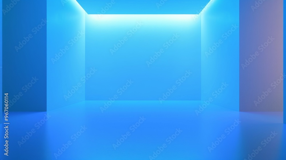 Minimalist blue room with illuminated walls and modern design. Minimalist blue room with illuminated walls and modern design.