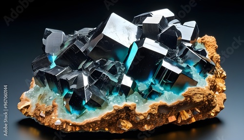 Glittering Dark Uraninite Crystals Showcasing a Stunning Metallic Luster photo