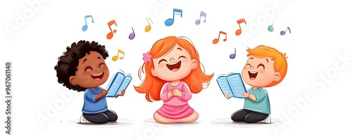 Children Singing and Learning Music Together in Early Education Classroom