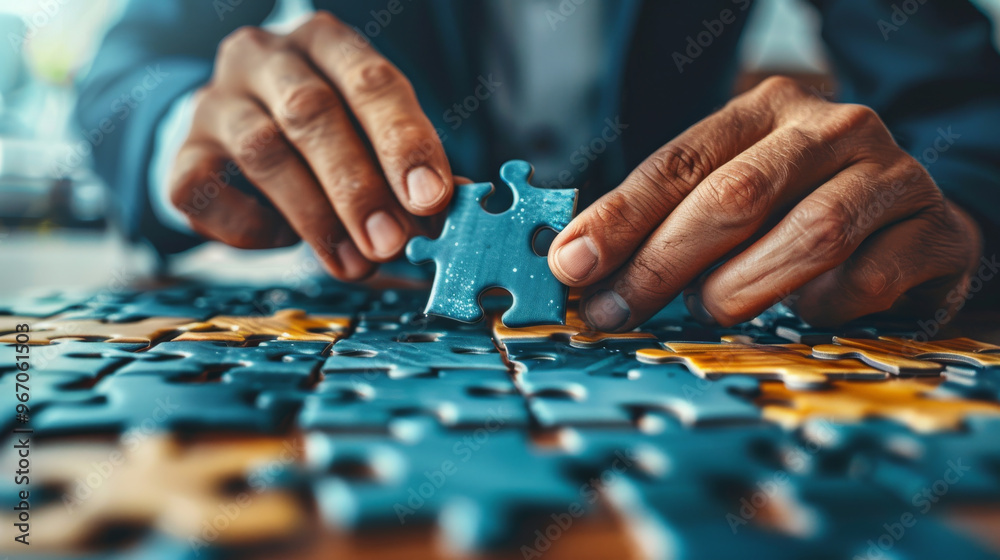Assembling puzzle requires focus and skill, showcasing determination and patience Assembling puzzle requires focus and skill, showcasing determination and patience