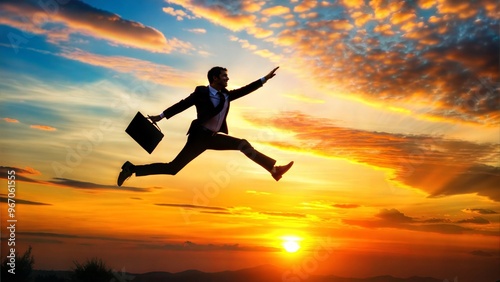 businessman running in the sunset.business and finance concept.