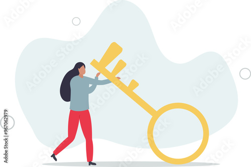 Business key success, solution to unlock career opportunity, aspiration or motivation to success,flat design with people.