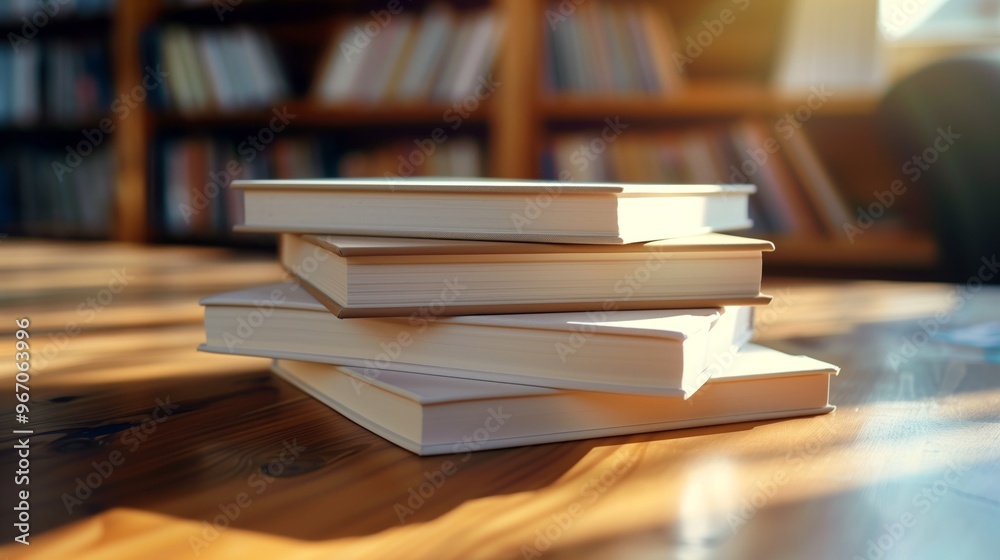 Stack of Hardcover Books on Wooden Table in Sunlit Library - Education, Reading, and Learning Concept Photograph Stack of Hardcover Books on Wooden Table in Sunlit Library - Education, Reading, and Learning Concept Photograph