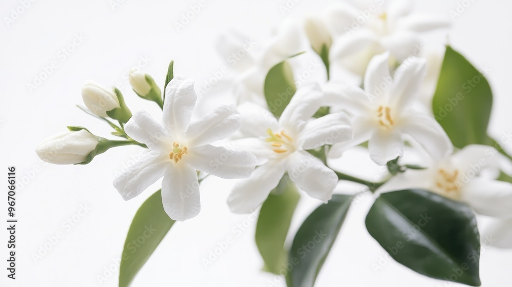 Obraz premium Close-up of Delicate White Flowers with Green Leaves