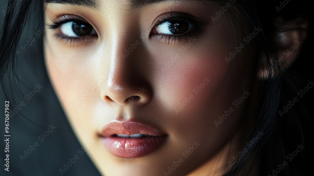 Close-up Portrait of a Woman with Dark Hair and Makeup Close-up Portrait of a Woman with Dark Hair and Makeup