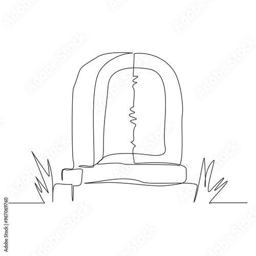 Continuous single line sketch drawing of spooky horror scary gravestone grave cemetery memorialhalloween concept one line art vector illustration
