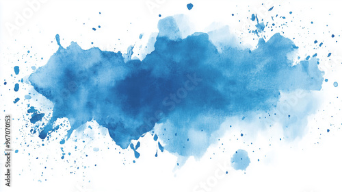 Blue watercolor big blot spread to the light background