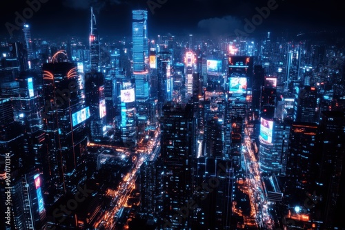 Wallpaper Mural An ultra-modern city features glowing holographic billboards and automated drones navigating bustling streets Torontodigital.ca