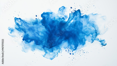 Blue watercolor big blot spread to the light background