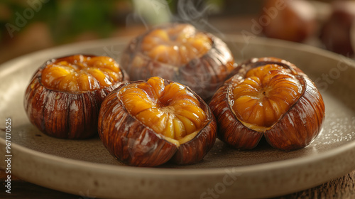 roastet chestnuts on a modern stone plate photo