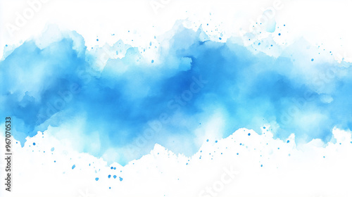 Blue watercolor big blot spread to the light background
