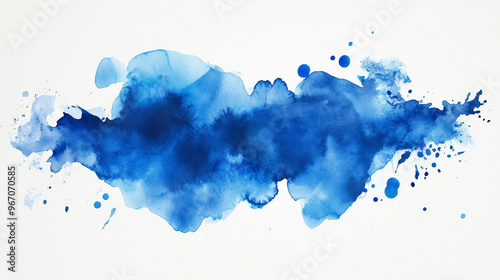 Blue watercolor big blot spread to the light background