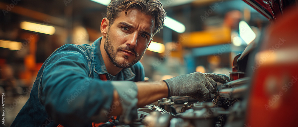 A skilled mechanic works intently on a vehicle engine in a well-equipped garage, showcasing dedication and expertise in automotive repair. A skilled mechanic works intently on a vehicle engine in a well-equipped garage, showcasing dedication and expertise in automotive repair.