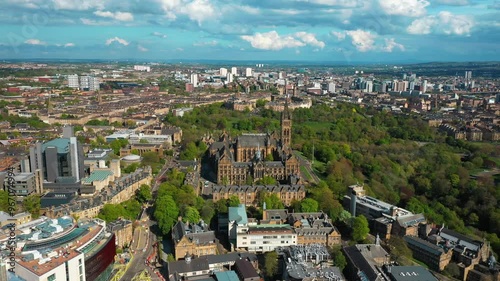 Aerial - Glasgow University and Kelvingrove Park in Scotland, United Kingdom photo